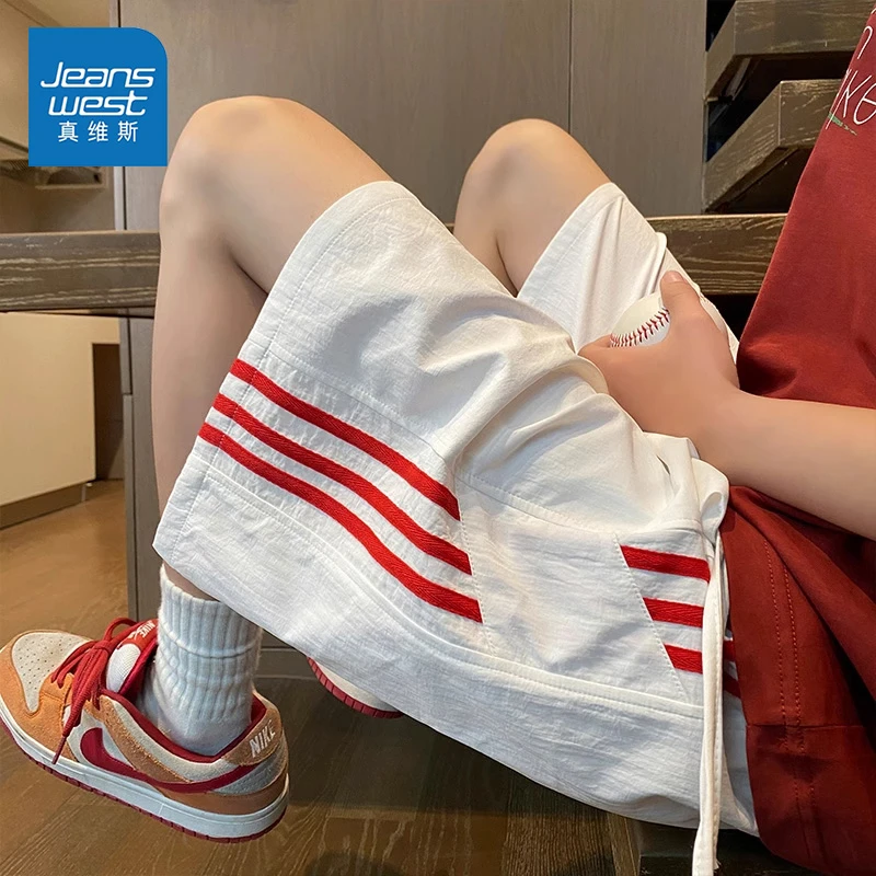 真维斯三条杠速干短裤男夏季新款美式潮牌冰丝凉感运动痞帅五分裤