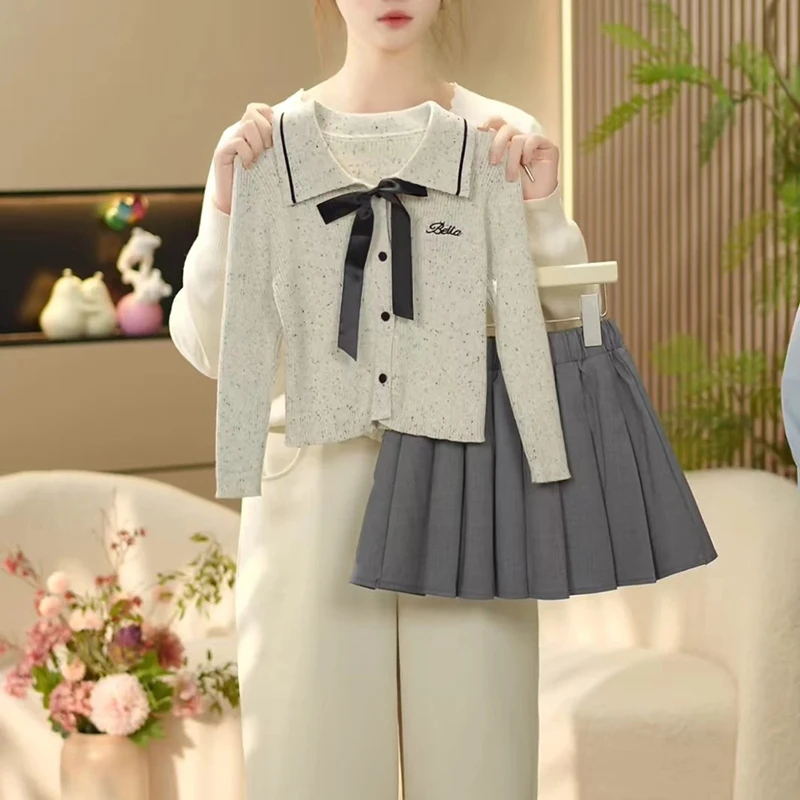 女童学院风套装2025新款春装大童女装jk制服甜美韩系百褶裙两件套
