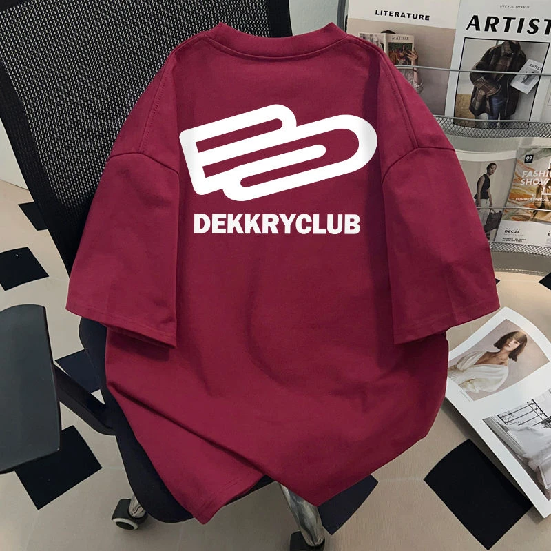 jtrt美式t恤纯棉酒红色短袖男女款通勤半袖ins字母印花设计感上衣