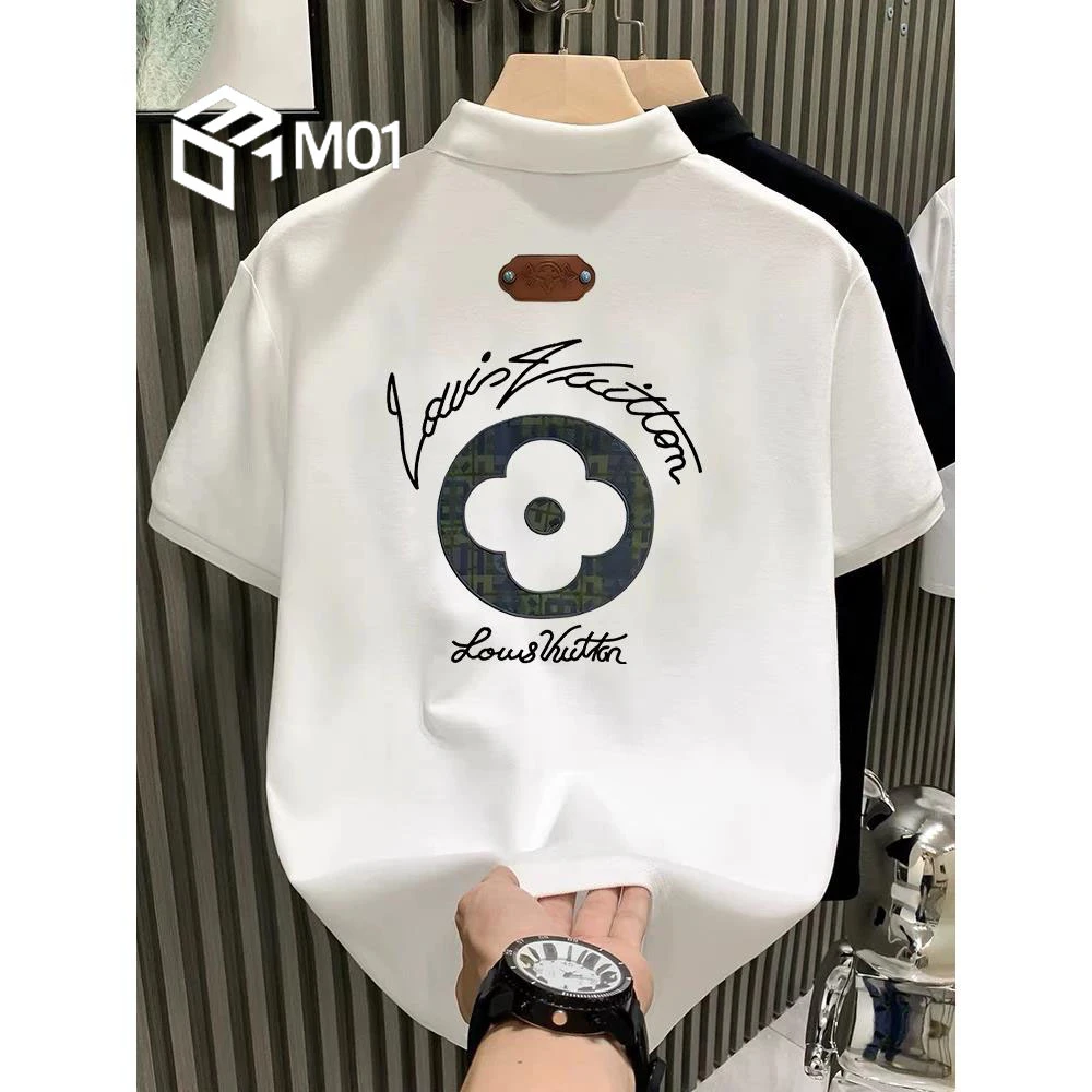 M01夏季男新款T恤潮流百搭宽松透气休闲印花字母美式翻领POLO衫男