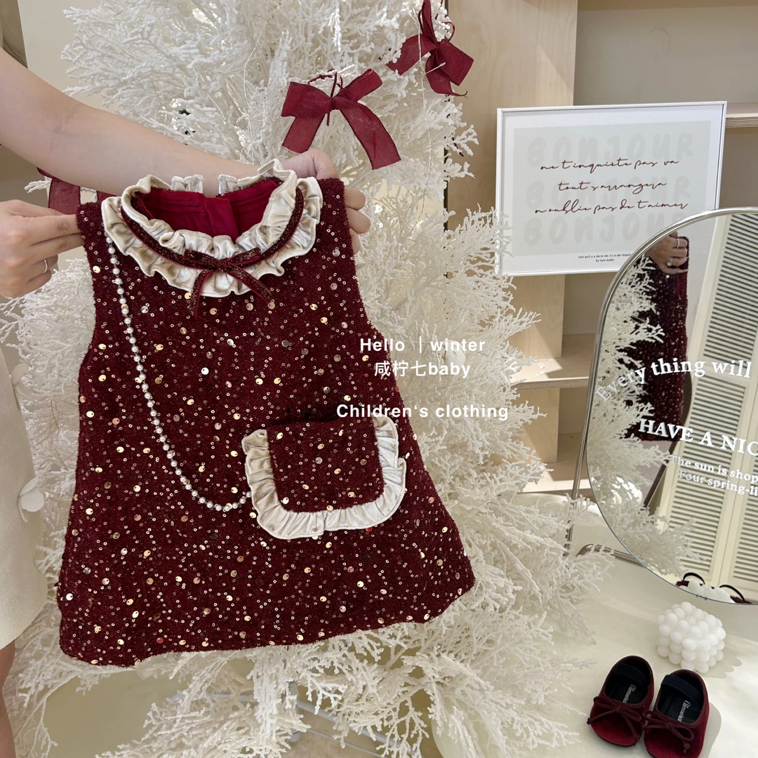 【现】女童加绒背心裙2024新款周岁礼服小童女宝宝洋气公主裙冬装