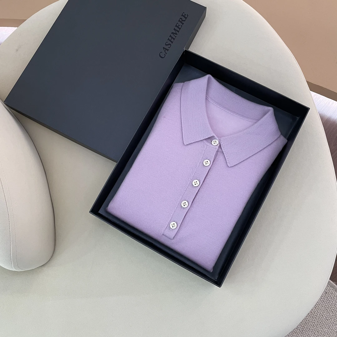 【80支扬子纱～女POLO领】精纺100纯羊毛衫女士长袖针织打底衫