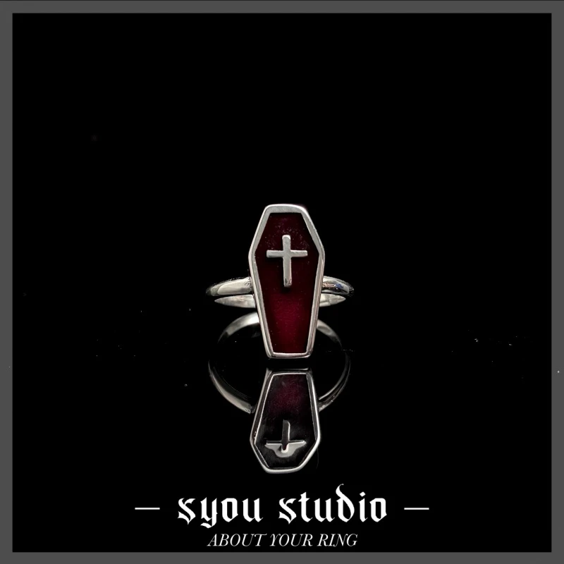 钛钢戒指 复古十字棺不掉色戒指男生情侣对戒尾戒女哥特原创设计