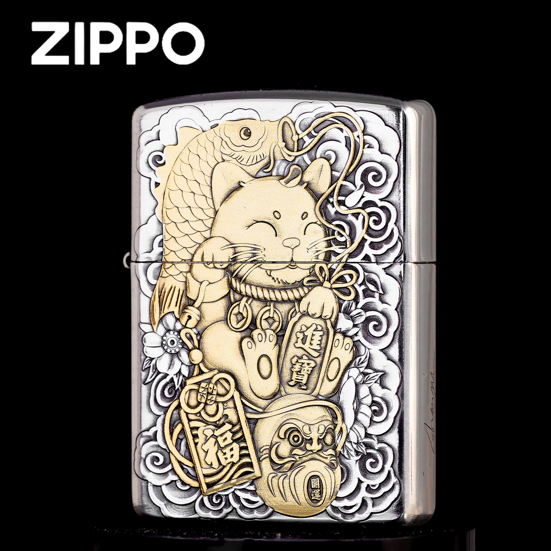 ZIPPO打火机正品/镀银鎏金财色双收盔甲双面雕刻【凯亚】DYJ1