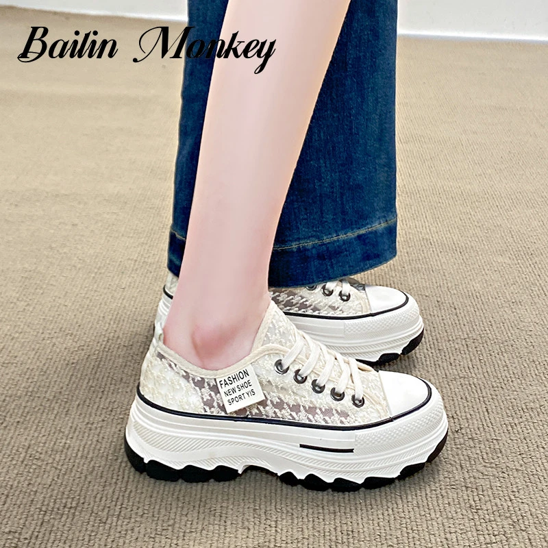 品牌厚底新款女鞋2025透气休闲春夏百搭运动鞋增高网面轻便小白鞋