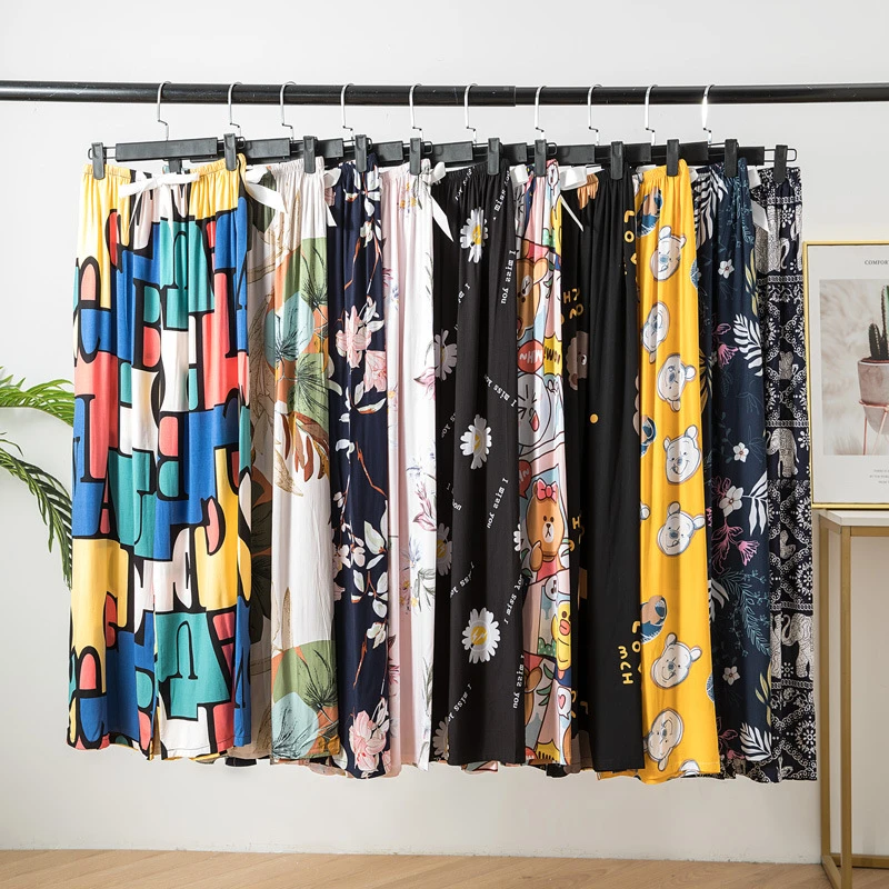 棉绸睡裤夏季薄款棉绸阔腿裤网红爆款居家可外穿人造棉裤子加大码