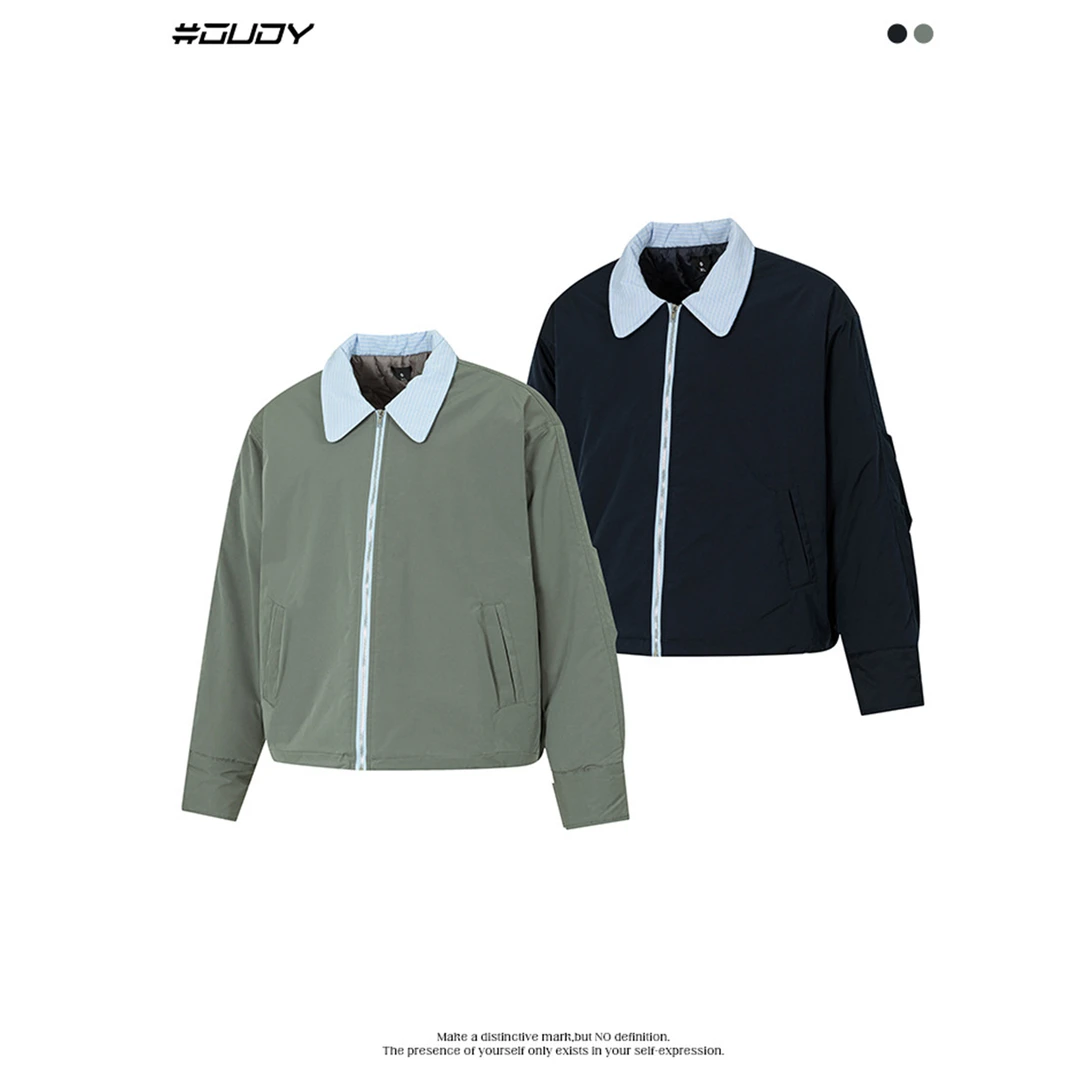 #OVDY美式复古新款翻领跨境时尚撞色纯色拼接夹克运动百搭外套