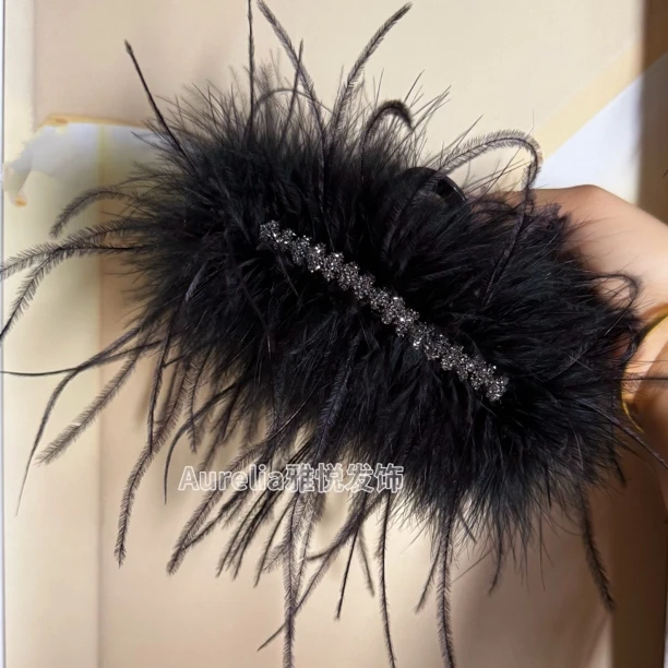 LNIEER羽毛麦穗高级感发夹后脑勺抓夹女毛毛鲨鱼夹发卡夹子头饰羽