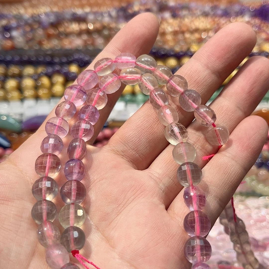 玛瑙/玉髓合金珠宝半成品彩萤石刻面10mm一条