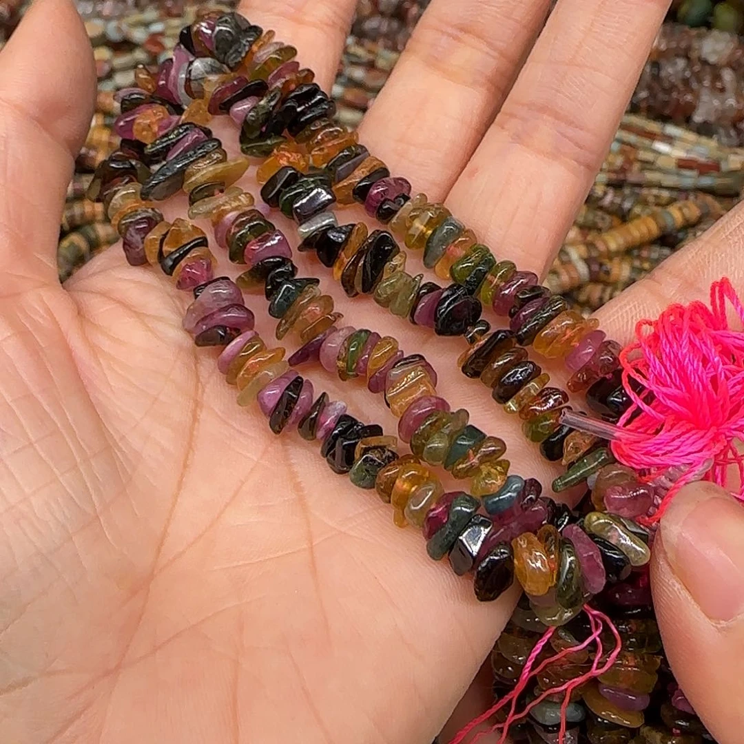 玛瑙/玉髓合金珠宝半成品碧玺6-8mm随形一条