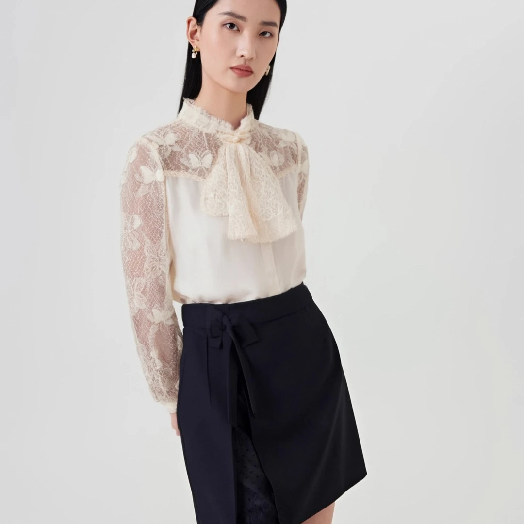 【佐色】时尚荷叶边蕾丝气质宫廷风衬衫（323620660）