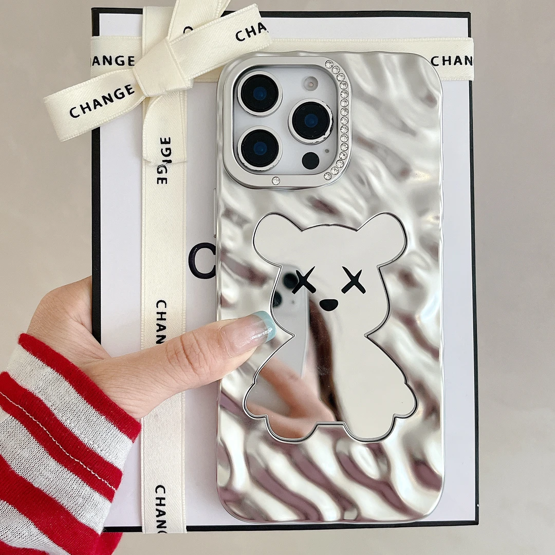 水钻镜子小熊苹果16promax手机壳适用iphone15pro女款14/13/12潮