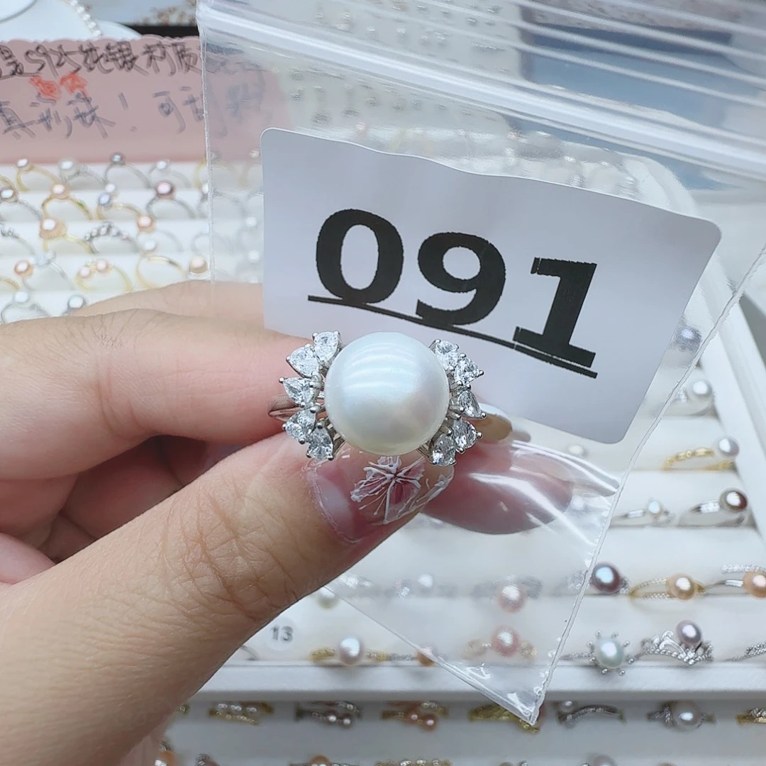 银S925镶嵌珠宝奇石淡水珍珠091要中国红颜色