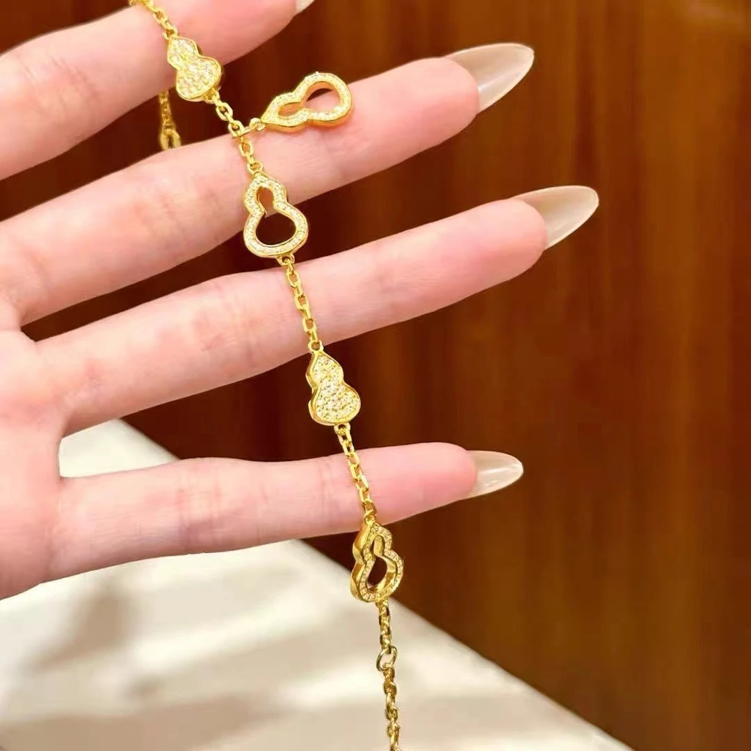 铜合金手链 光影金葫芦黄金手链女时尚碎碎冰轻奢小众简约