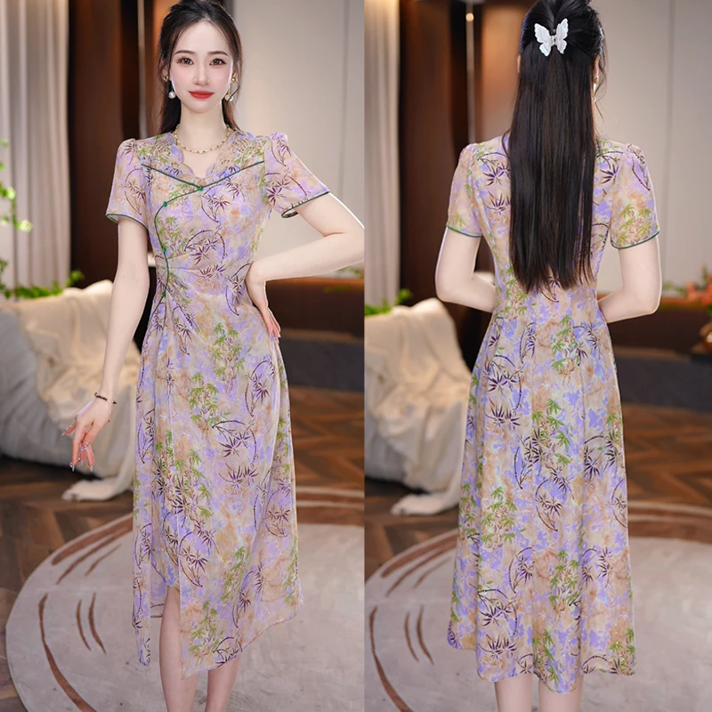 【露红烟紫】2025年夏季新款改良旗袍连衣裙气质高贵不挑人