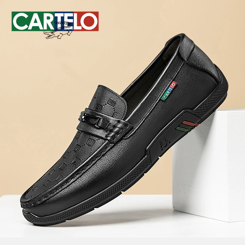 【头层牛皮】卡帝乐鳄鱼皮鞋时尚印花豆豆鞋软底鞋透气商务男鞋