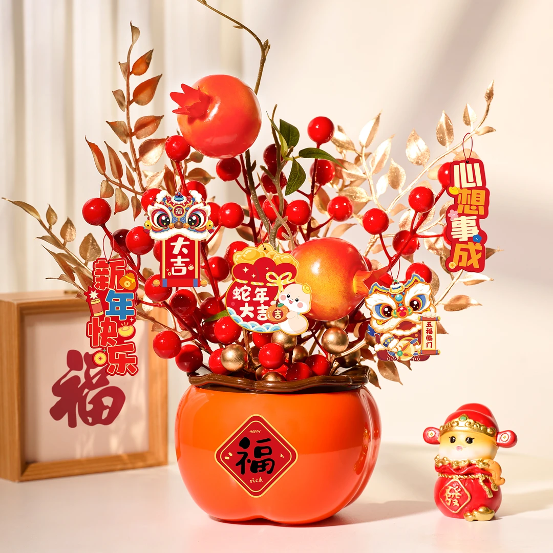 2026马年新款福桶摆件春节新年装饰品柿子室内客厅布置装饰过年