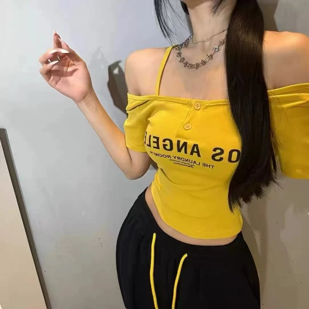 纯欲风辣妹性感短袖T恤女夏季新款修身显瘦百搭设计感上衣女