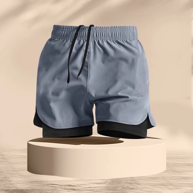 男士泳裤双层内衬防尴尬温泉平角三分裤冲浪沙滩跑步运动速干短裤