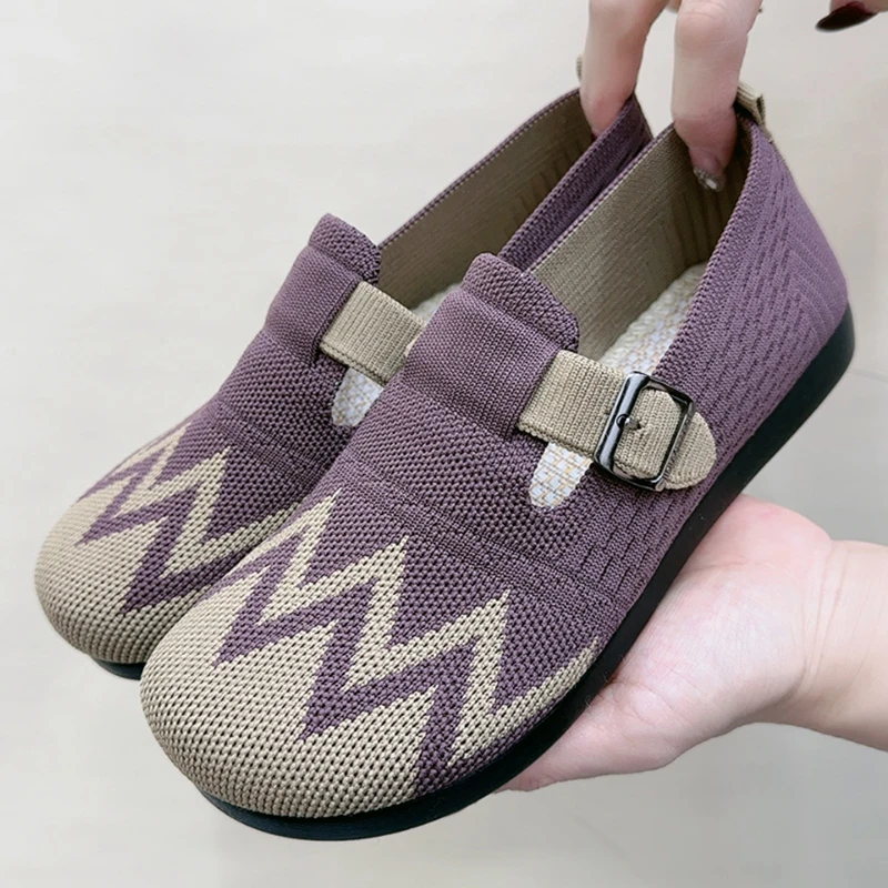 老北京布鞋女春季新款飞织单鞋软底防滑豆豆鞋一脚蹬中老年妈妈鞋