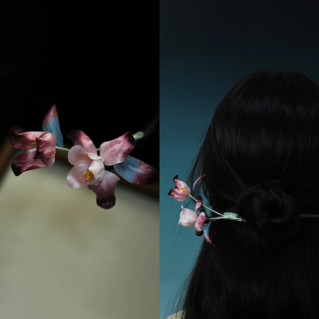 【鸢尾】绒华满筑非遗古风桑蚕丝绒花蝶贝芙蓉花鸭嘴夹发夹新中式