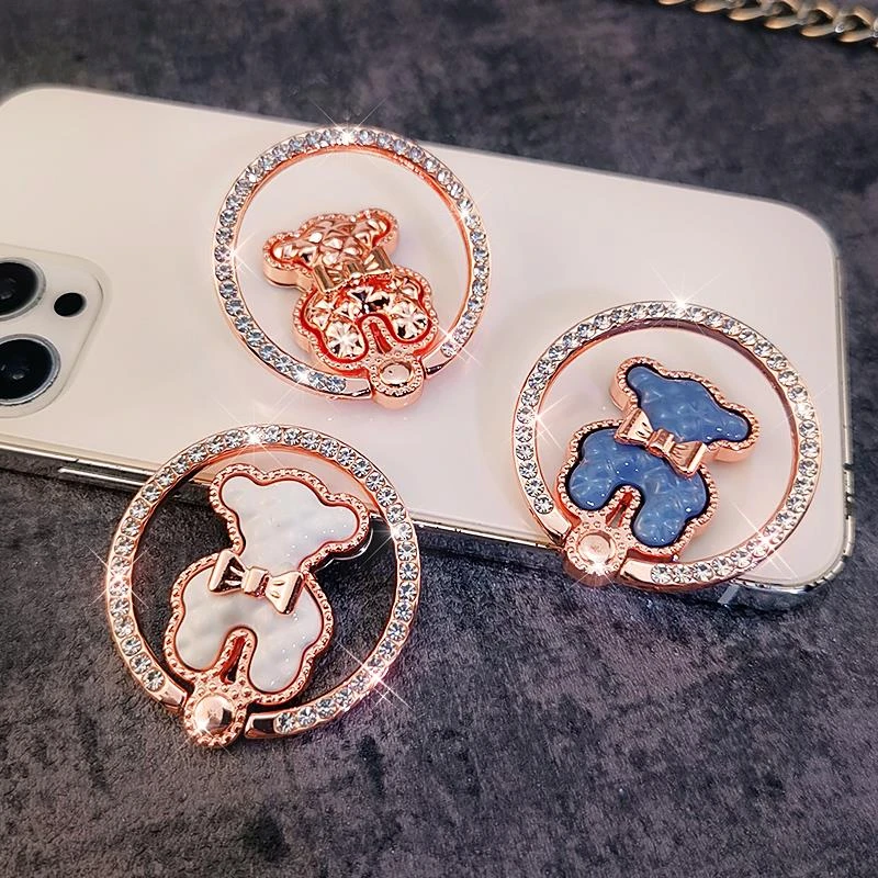 手机伸缩支架桌面折叠水钻小香风熊指环扣圈后背贴拉环托架通用手