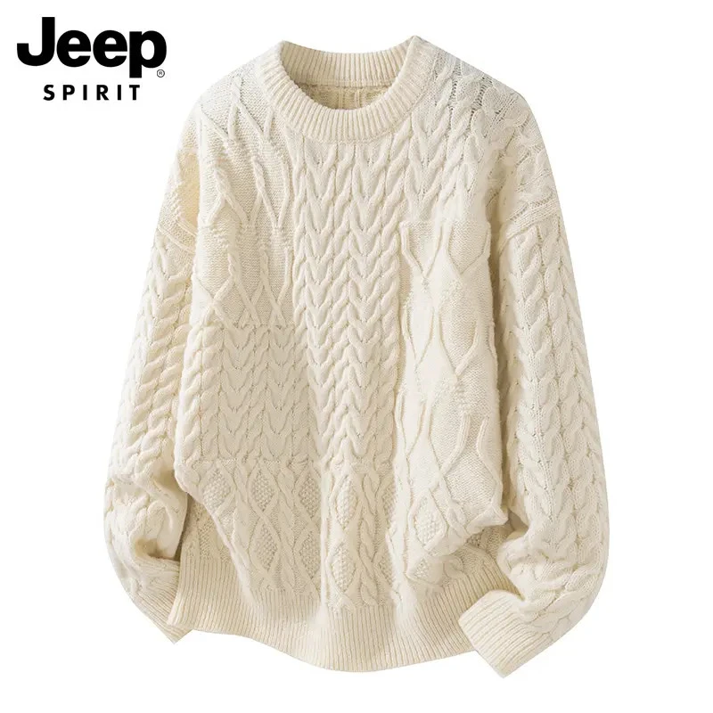 吉普JEEP SPIRIT美式潮牌圆领毛衣男款秋冬季男士休闲针织衫上衣