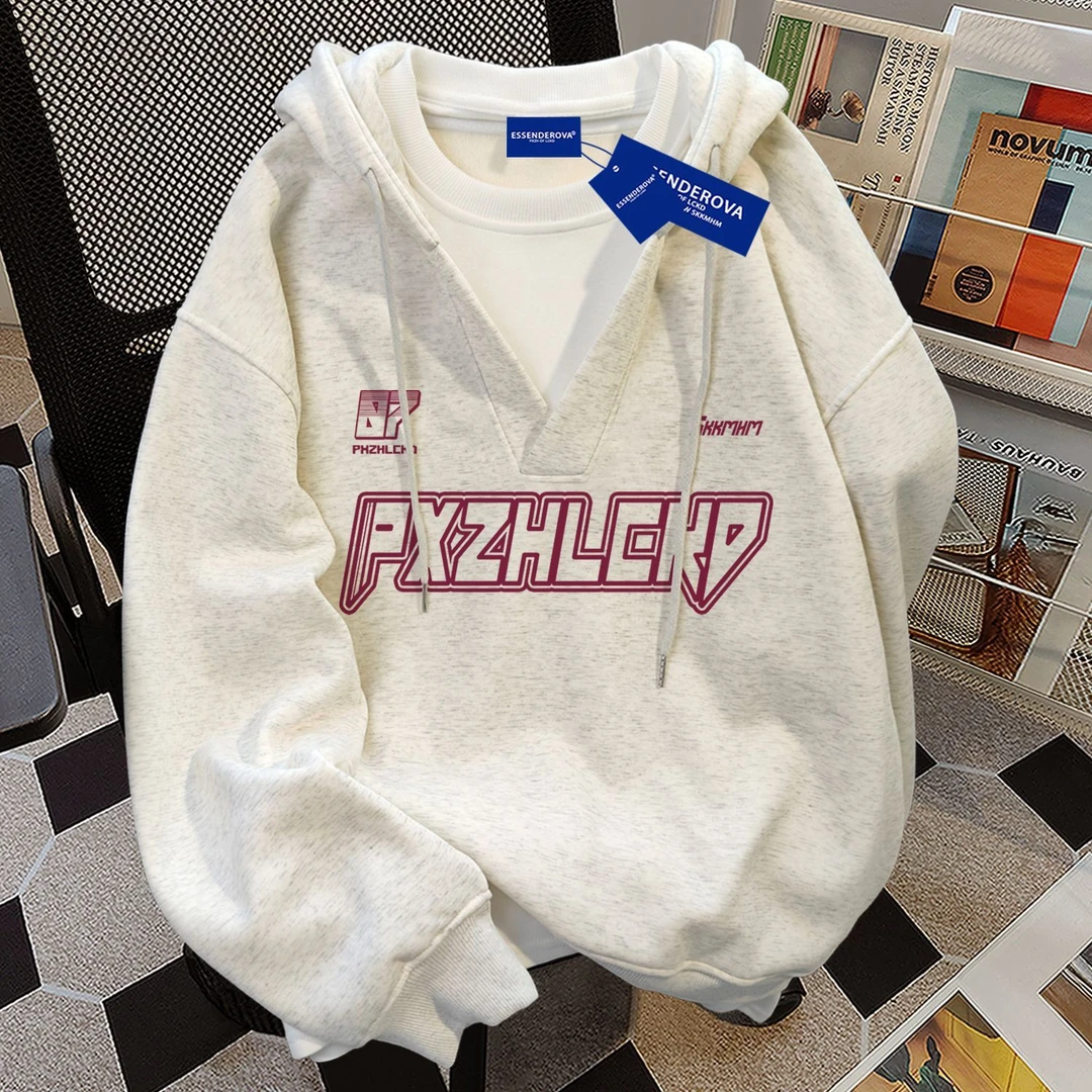 韩版个性秋冬季假两件连帽卫衣男女美式甜酷宽松显瘦加绒情侣外套