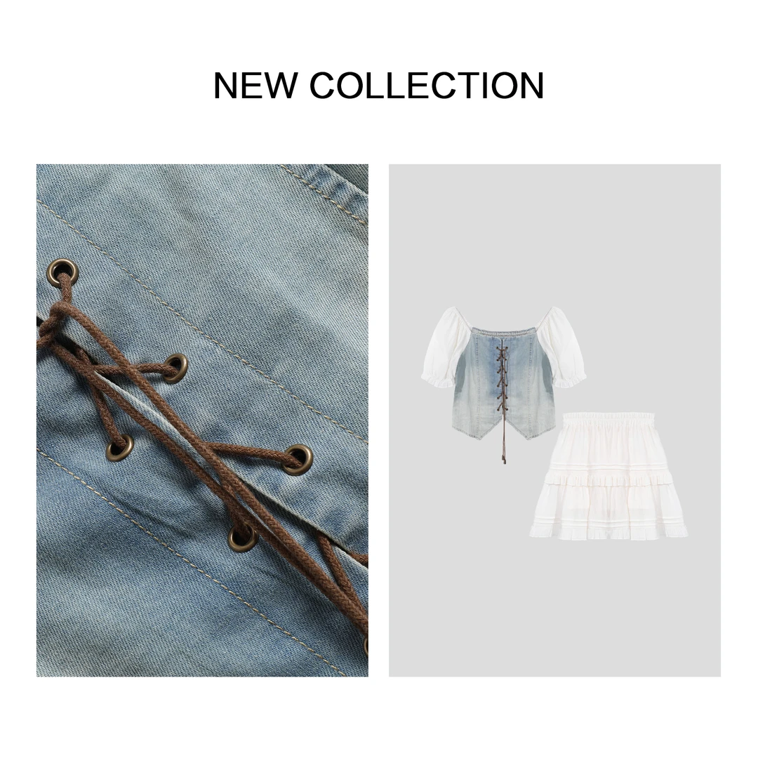 【小依专享】D1F36015A波西米亚夏季牛仔复古套装-6015显瘦上衣法式