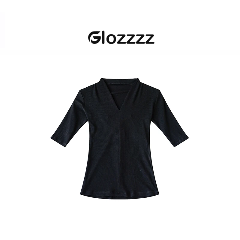 【Glozzzz】 气质V领通勤高智感修身百搭上衣舒适打底T恤880511-1