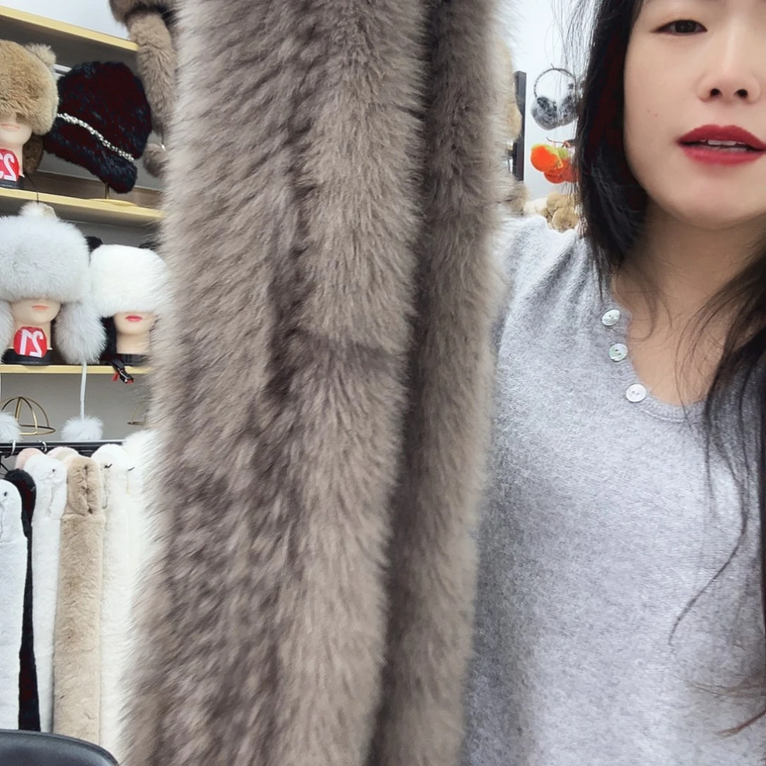 狐狸毛法国杏色狐狸毛长围巾128号