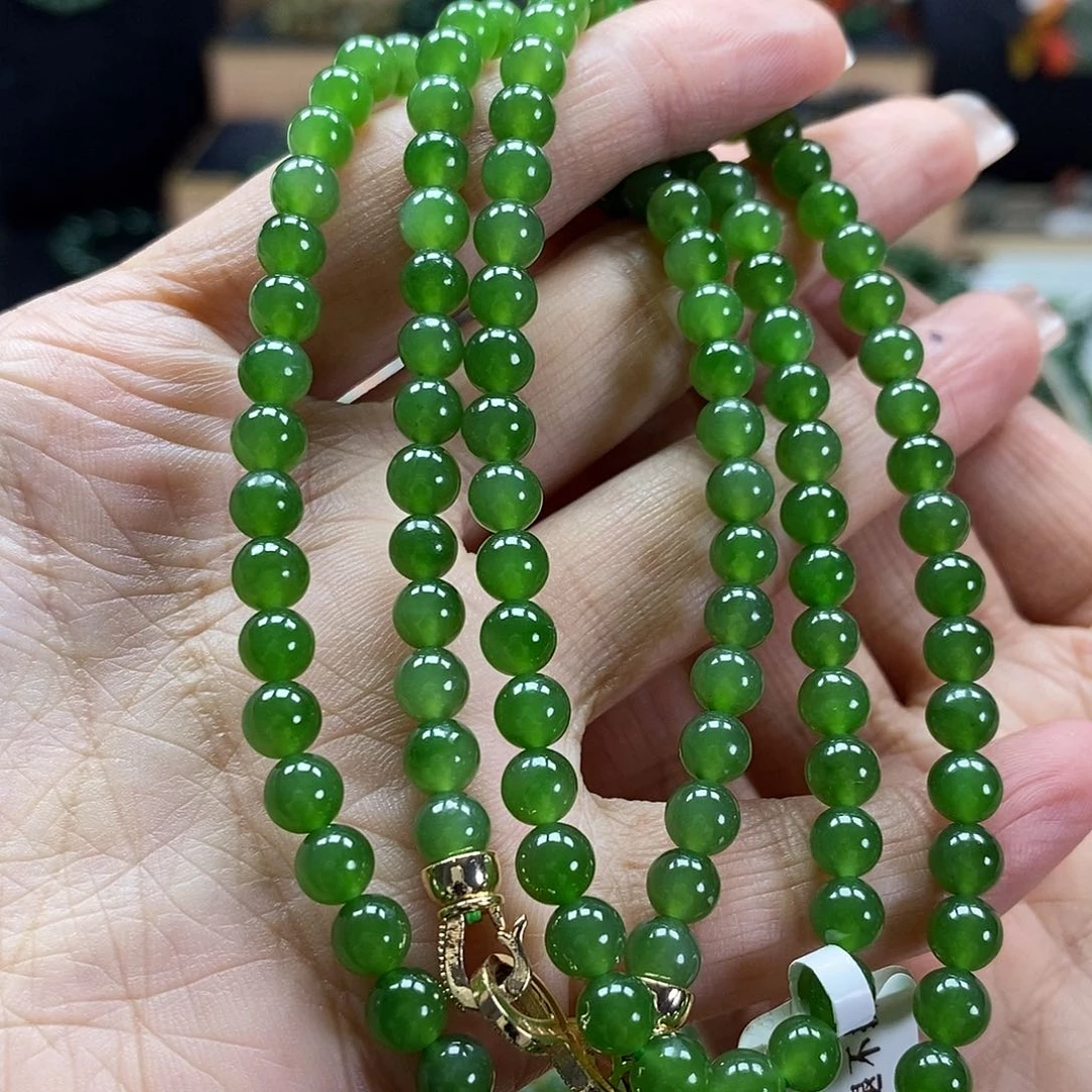颈饰未镶嵌和田玉（碧玉）5.5mm阳绿