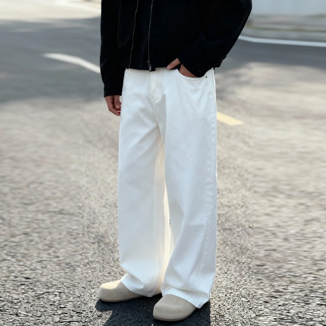 『100%棉加厚YKK拉链』白色牛仔裤男士冬季百搭上班休闲裤