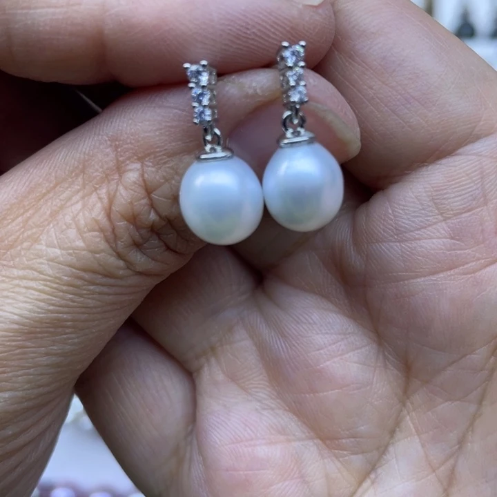 淡水珍珠耳饰银S925镶嵌