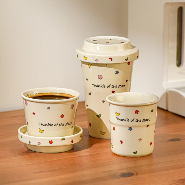 可爱陶瓷咖啡杯家用手握马克杯办公室杯子带盖情侣杯高颜值拿铁杯