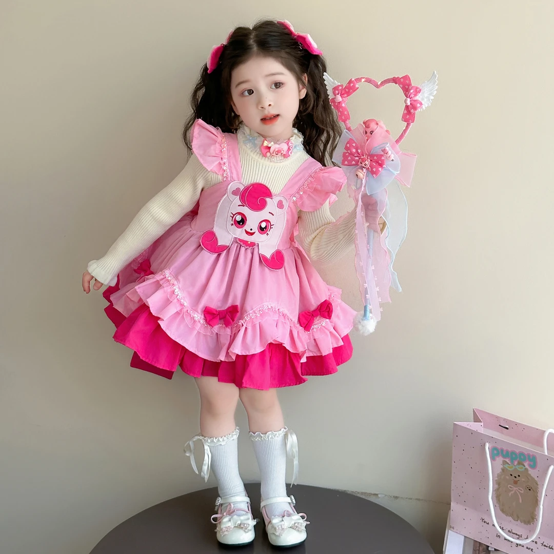 【秋冬装】女童爱心萌可连衣裙小女孩吊带裙洛丽塔公主裙套装CM2602