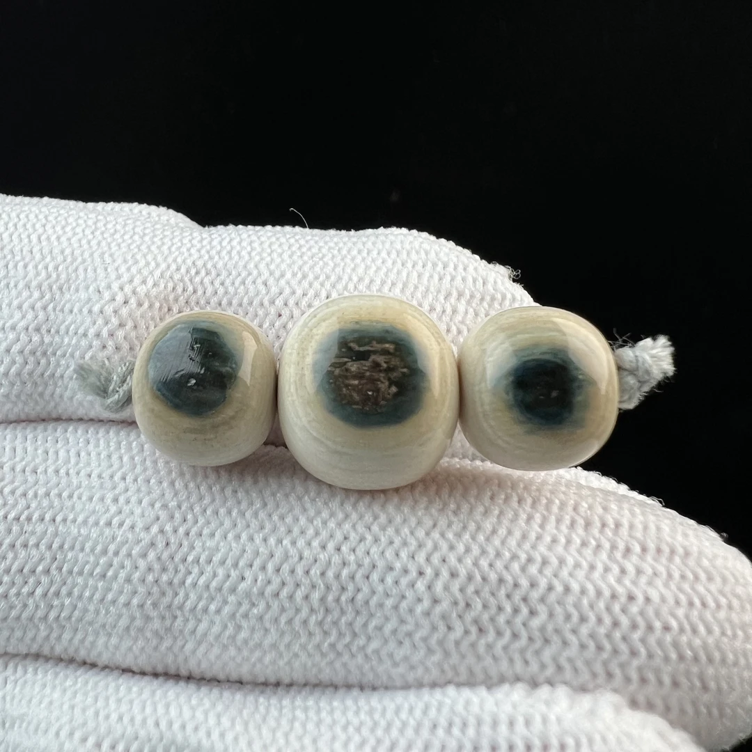 X6740天然猛犸牙蓝眼睛配饰 对珠10*10*12mm支持鉴定 假一罚四