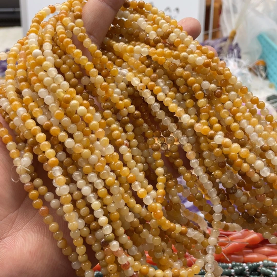 玛瑙/玉髓合金珠宝半成品三条装卡4mm金丝玉圆珠