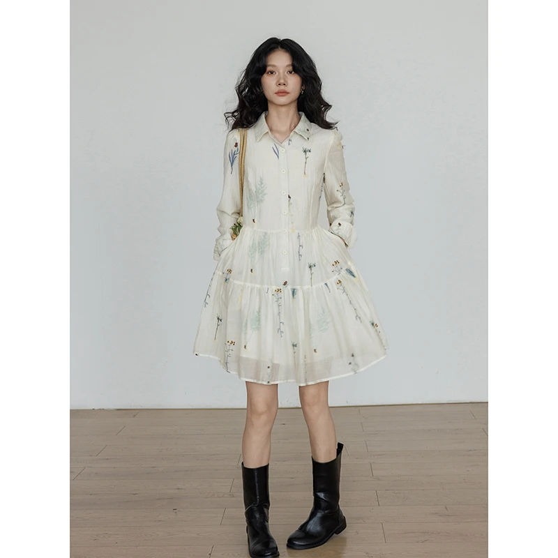 vastand维尚 秋季设计感polo领长袖连衣裙禅意气质显瘦出游裙子女