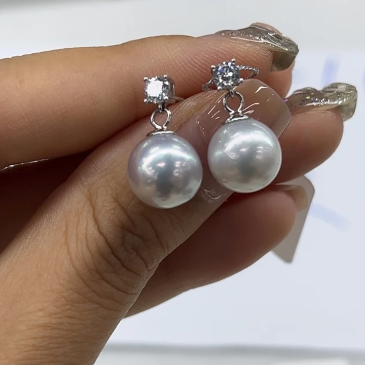 银S925镶嵌耳饰海水珍珠9-10mm