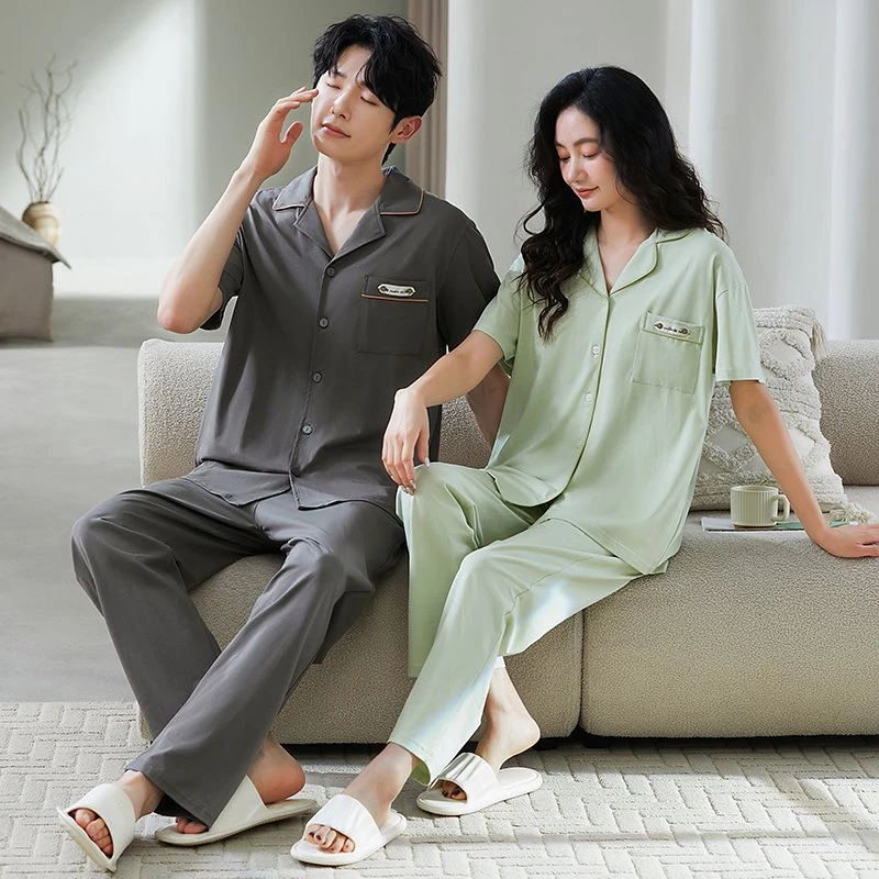 【情侣大码260斤】高品质100纯棉短袖长裤开衫休闲简约KSF家居服