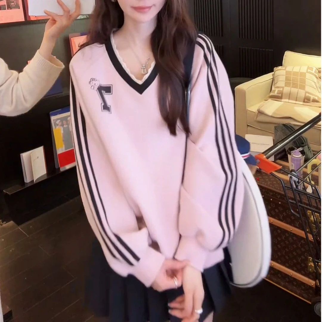 2025早春百搭宽松圆领减龄韩系球衣风休闲卫衣LK2501435