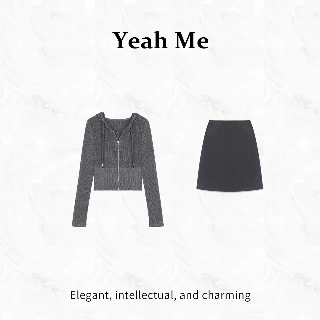 Yeah Me/也觅【极简日记】秋季新品简约设计感灰色半身裙穿搭两件套