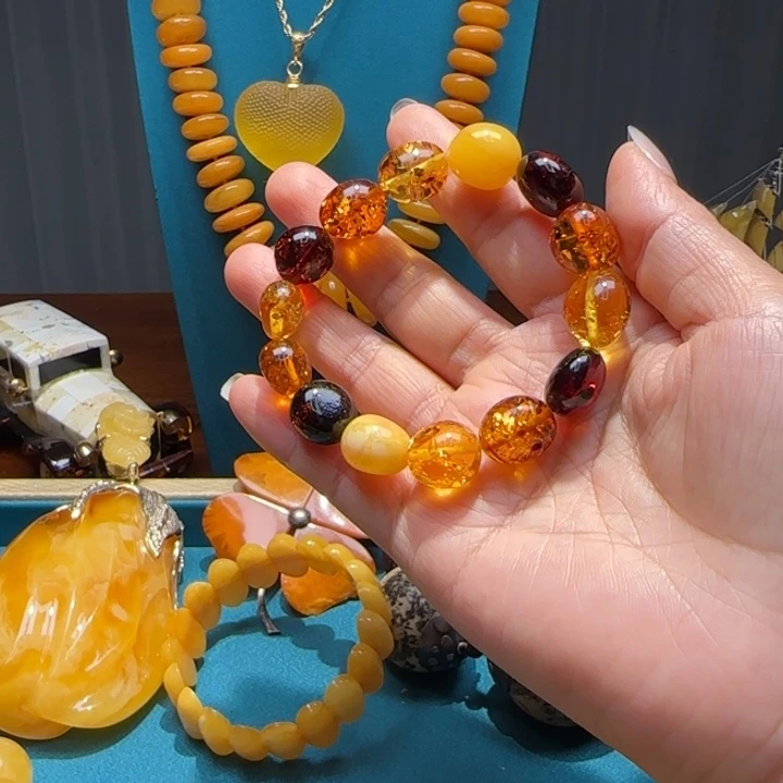 琥珀未镶嵌手链波兰设计款琥珀蜜蜡