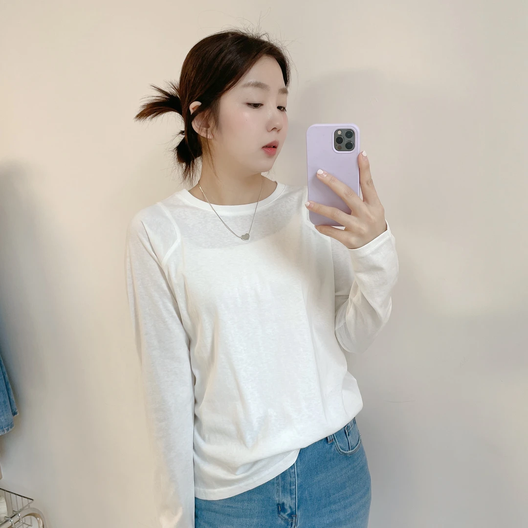 韩系风拼接长袖T恤套头