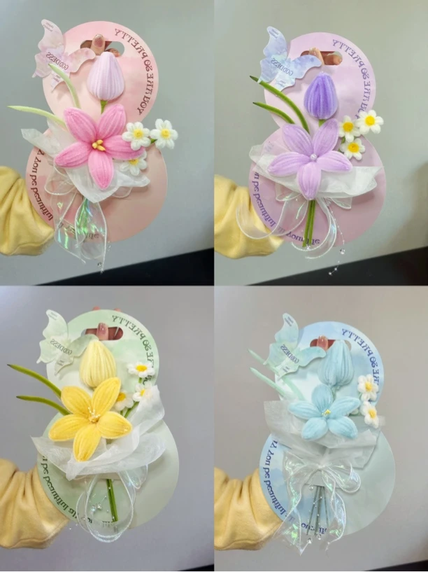 成品扭扭棒手提花卡母亲节小花束创意DIY礼物送妈妈