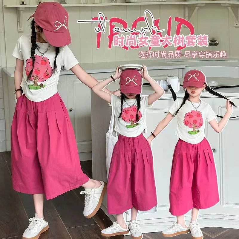 女童套装2025新款多巴胺穿搭中大童女孩夏装短袖儿童休闲两件套