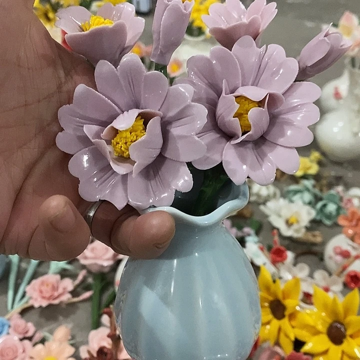 瓷片纯手工陶瓷花摆件瑕