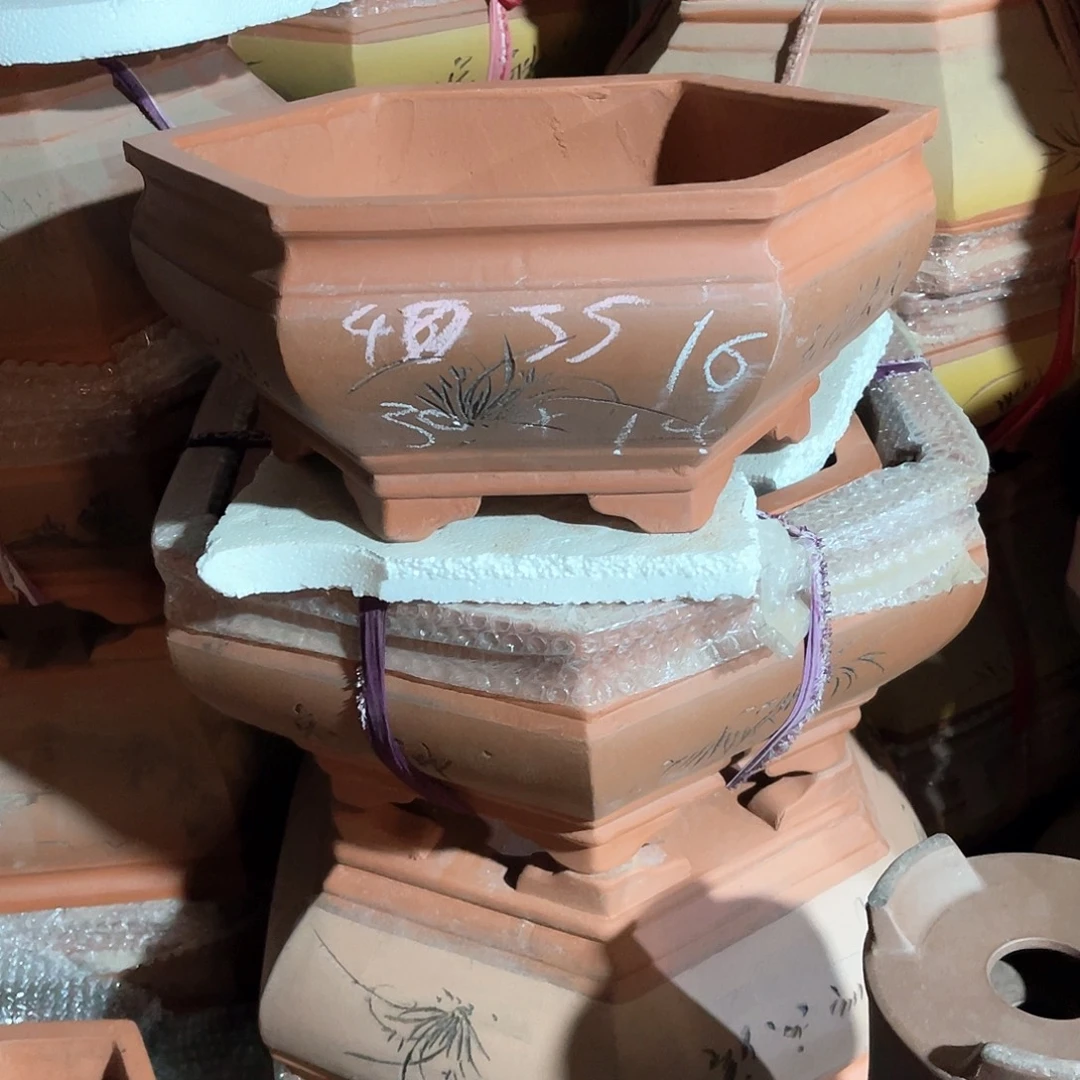 紫砂花盆六方盆一个