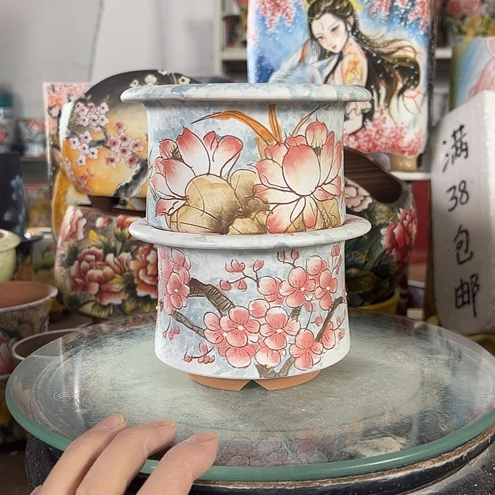 满38包邮景德镇手绘花盆